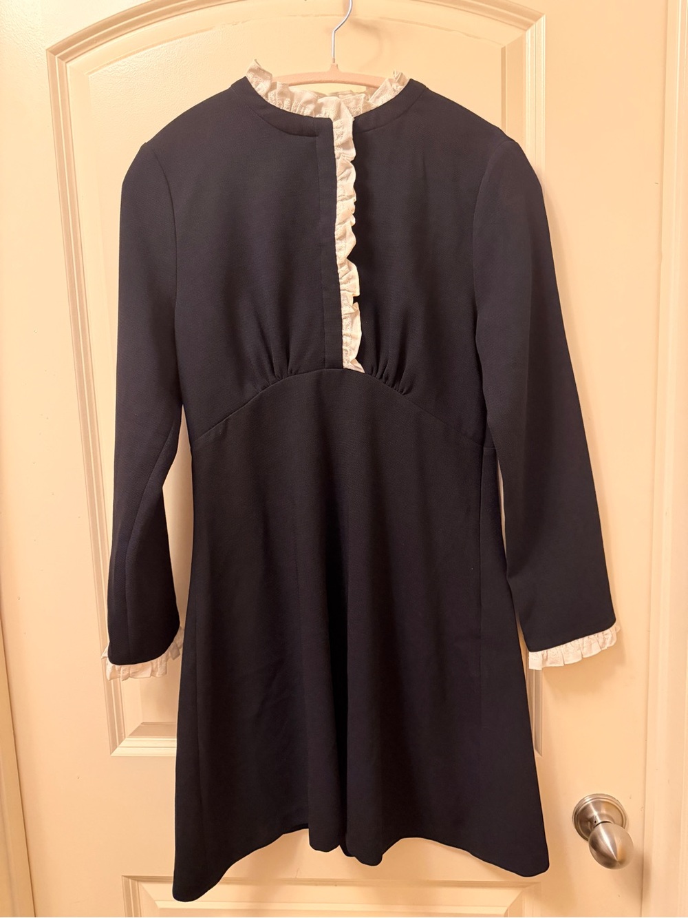 Sandro Dress with Cream Ruffle Trim